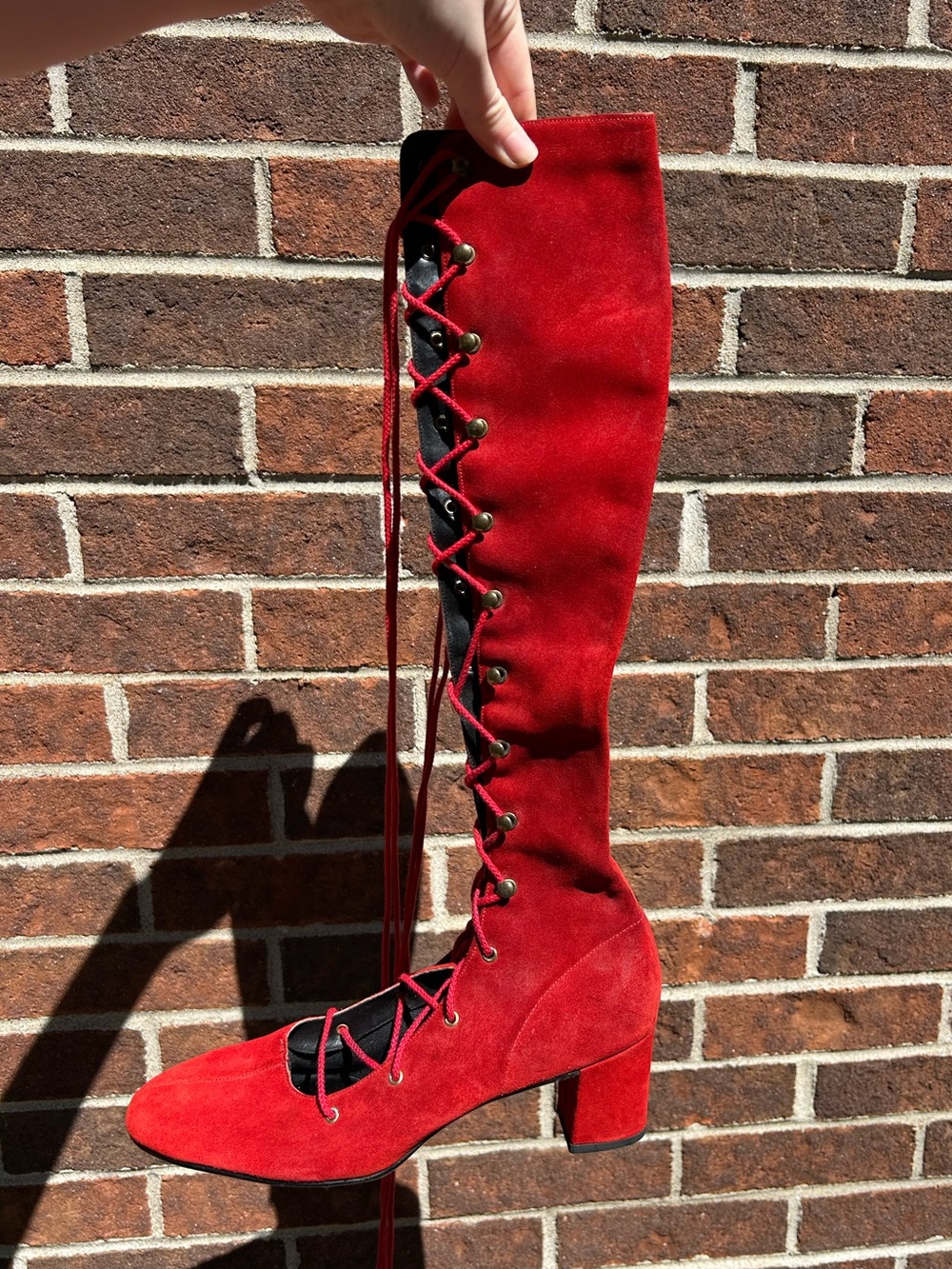 RARE 60s 70s red suede lace up boots